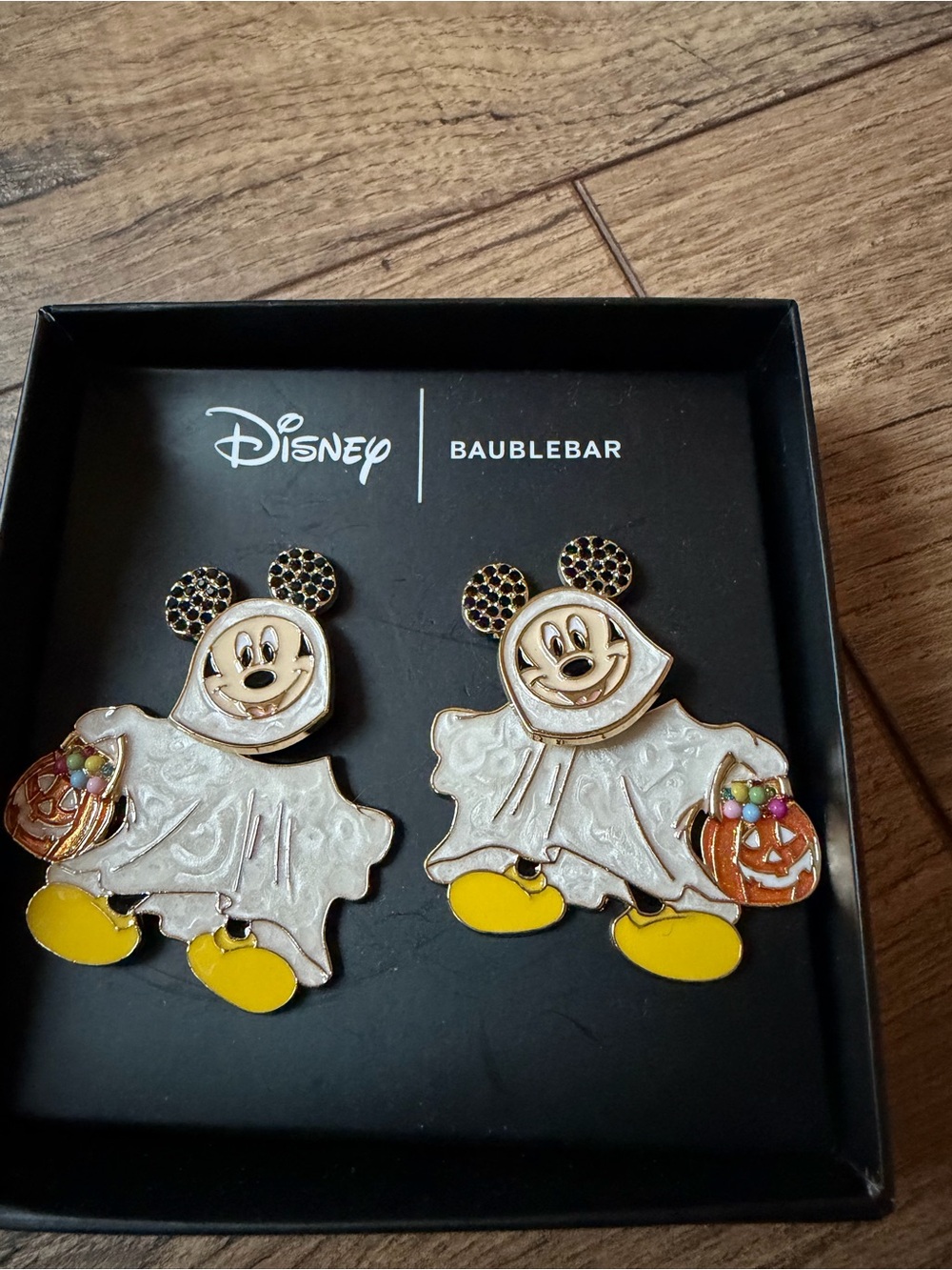 NIB Disney x BaubleBar Mickey Mouse Ghost Trick-or-Treat Halloween Earrings